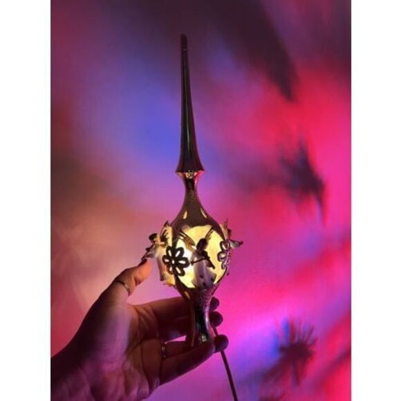 Vintage Glass Tree Topper- JewelBrite -Electrified New In Box Decor Angel Gold - Picture 2 of 9